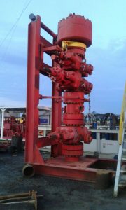 Cameron Type U 10K BOP Stack on transport skid with BOP lifting ring frame